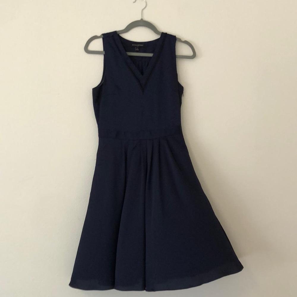 Navy A Line V Neck Dress